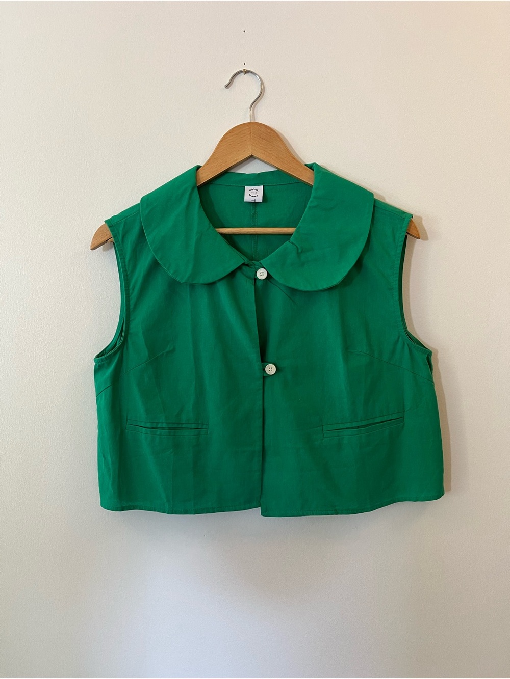 Tyra & Co Green Crop Vest with Peter Pan Collar - One Size